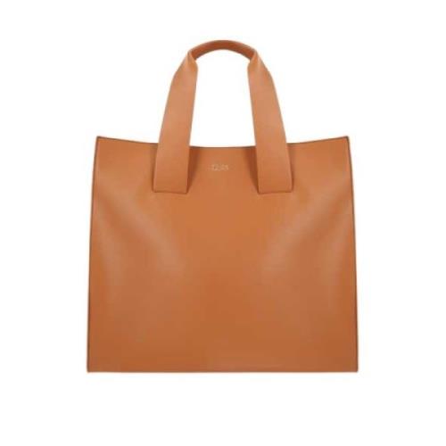 Beige Tote Taske i Faux Læder