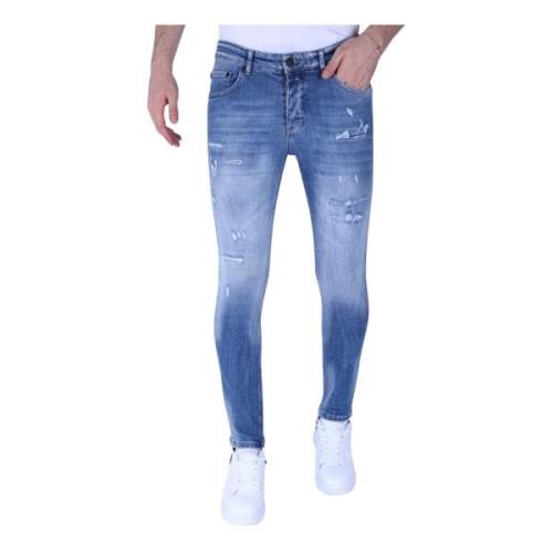 Stone Washed Slim Fit Jeans Til Mænd Med Stræk -1098