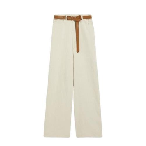 Beige Wide Leg Trousers