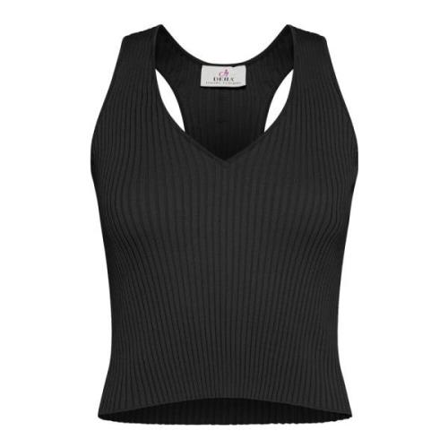 Ribstrikket Tanktop i Sort