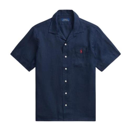 Klassisk Fit Linned Camp Skjorte Newport Navy