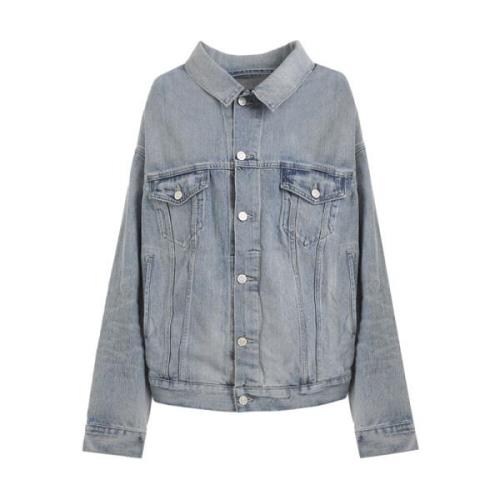 Blå Off-Shoulder Denim Jakke