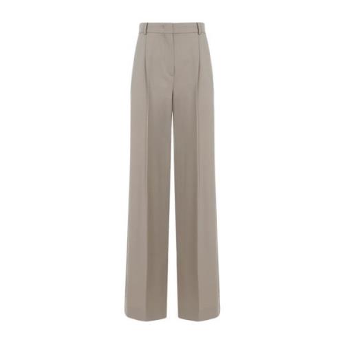 Beige Wide Leg Wool Pants