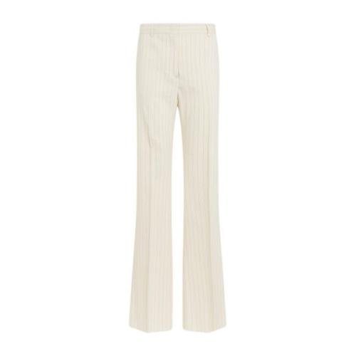 Beige Ramie Wide Leg Trousers