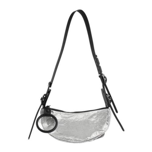 Sølv Crinkled Crossbody Taske med Nøglering