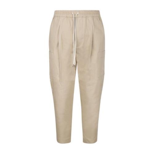 Beige Cropped Plisserede Bukser