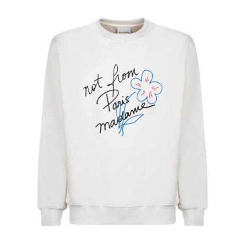 Hvid Sweatshirt Slogan Print Fransk Terry