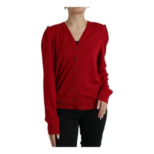 Rød V-Neck Uld Cardigan