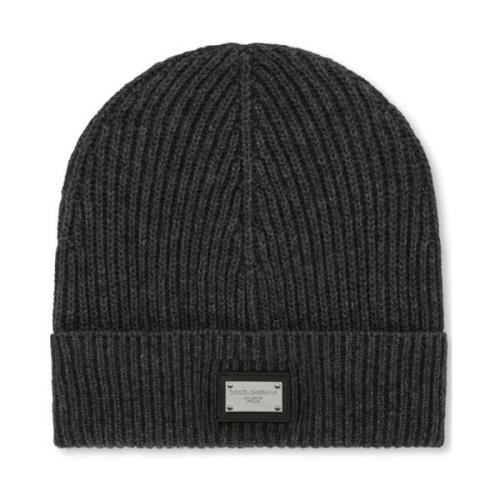 Grå Logo-Patch Strikket Beanie Hat