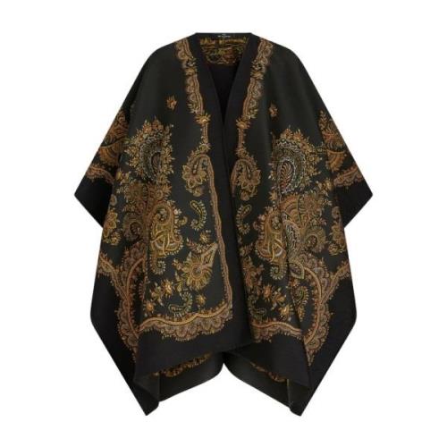 Sort Paisley Jacquard Lang Uldjakke