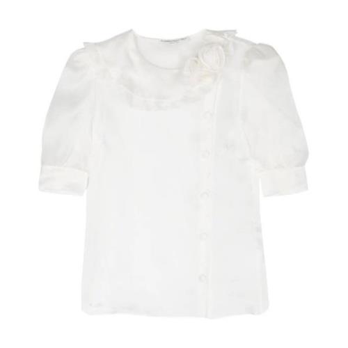 Organza Bluse med Rosedetaljer