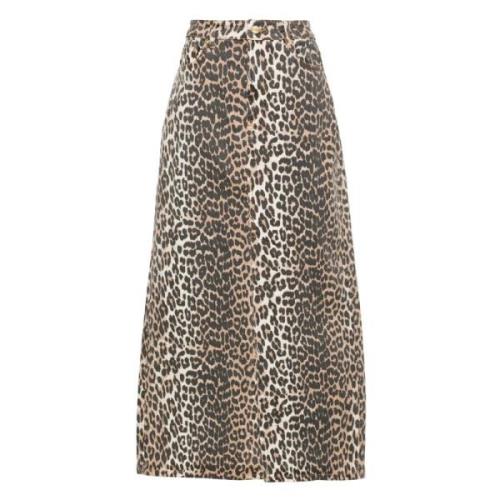 Leopard-Print Denim Midi Nederdel