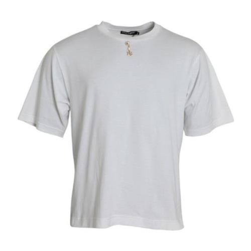 Hvid Crew Neck T-shirt med Pynt