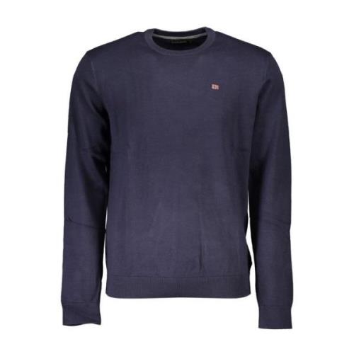 Blå Broderet Crew Neck Sweater