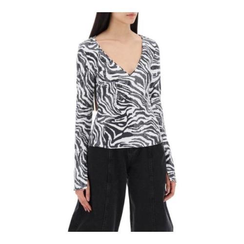 Zebra Print Sequin Langærmet T-shirt