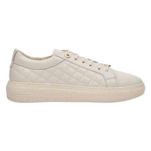 Beige Læder Quiltede Lavtop Sneakers