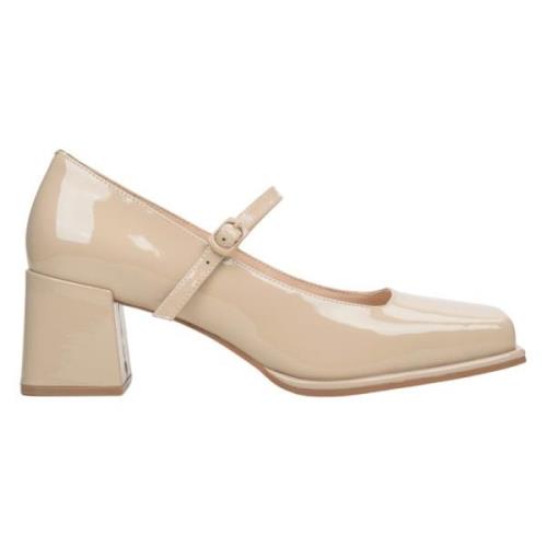 Beige Mary Jane Pumps Ægte Patentlæder