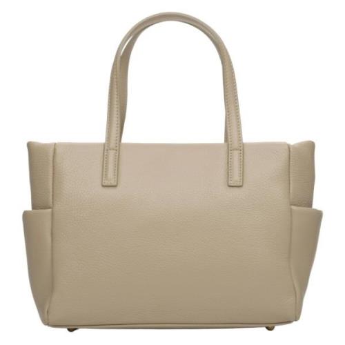 Kvinders Beige Shopper Taske lavet af Premium Italiensk Ægte Læder ER0...