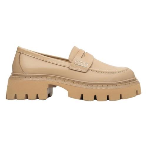 Beige Læder Loafers