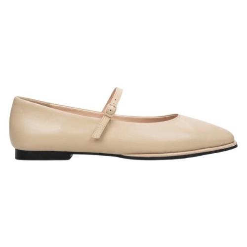 Kvinders Beige Læder Ballet Flats med Spænde ER00114682