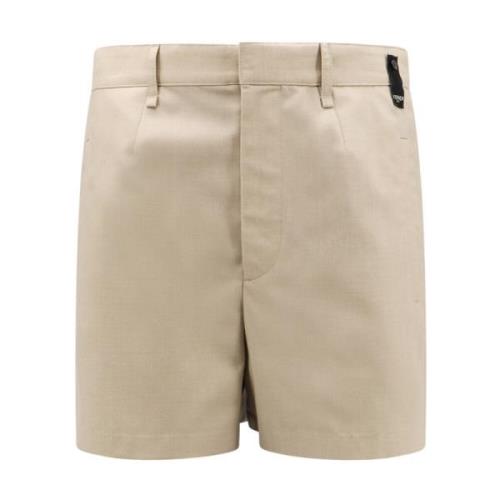 Beige Uld Shorts med knaplukning