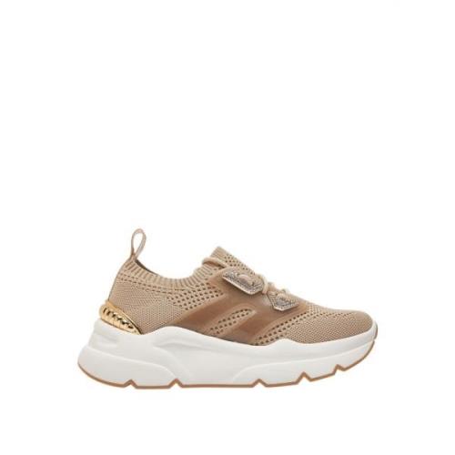 Beige Sneakers med Rhinestone Detalje