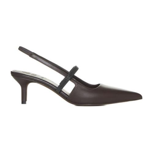 Brun Læder Slingback Hæle