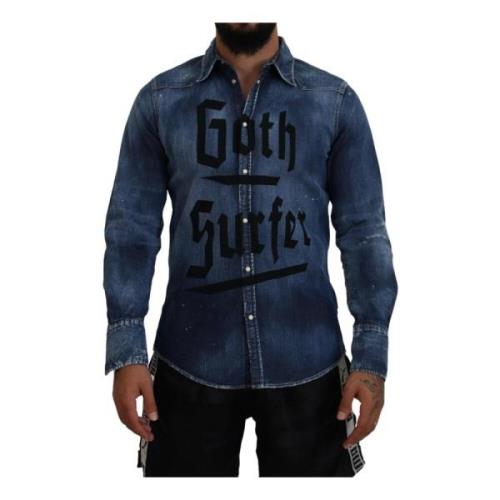 Goth Surfer Print Denim Skjorte