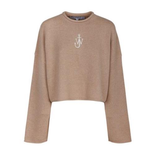 Beige Kort Pullover med Logo