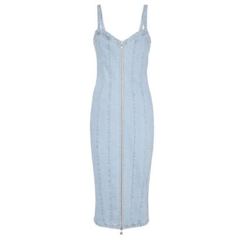 Denim Bodycon Kjole med Front Lynlås