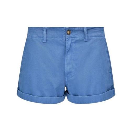 Blå Chino Shorts med Ombukket Kant