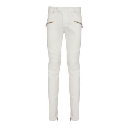 Biker jeans i hvid denim