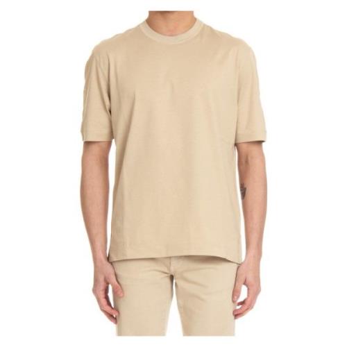 Beige Bomuld T-shirt med Sideslidser