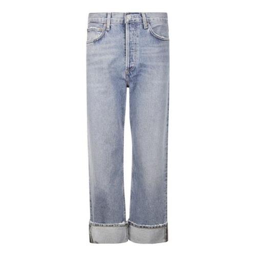 Lysvaskede blå straight leg jeans