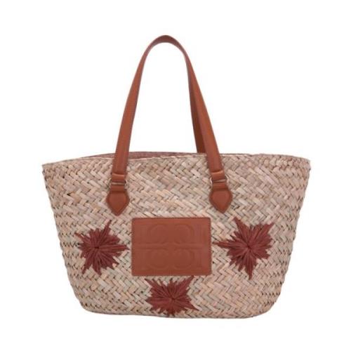 Raffia Shoppingtaske med Farverige Dekorationer