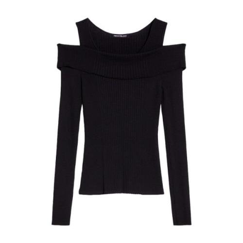 Sort Off-Shoulder Sweater Ribstrik