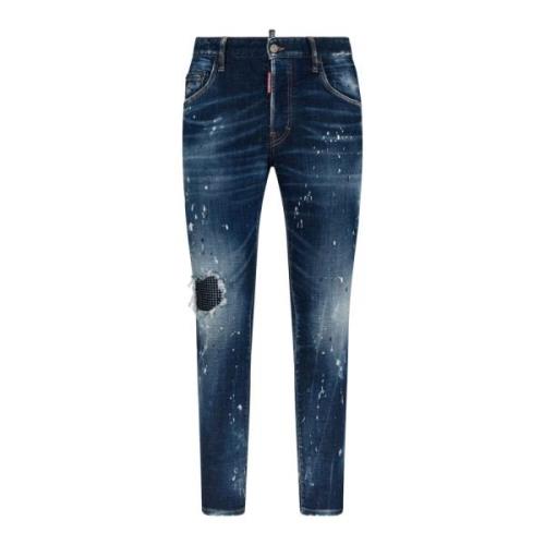 Blå Slim Fit Brugt Vask Jeans