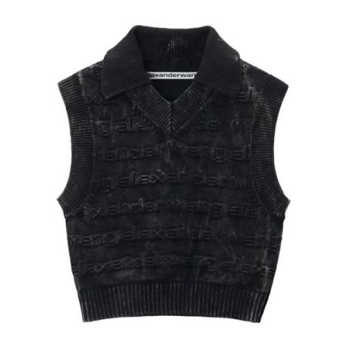 Sort Intarsia Vest Fransk Krave