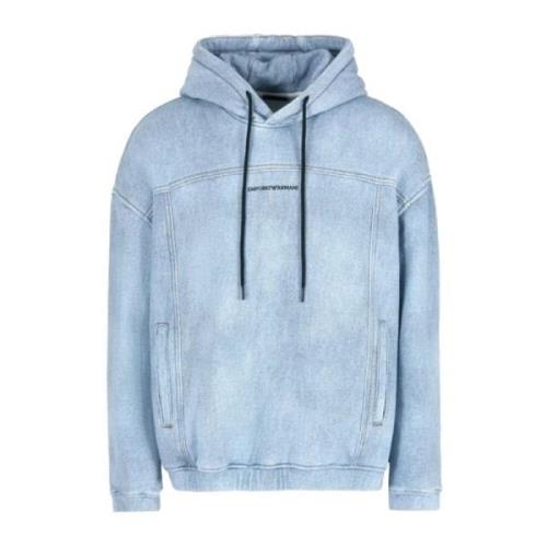 Denim Sweatshirt med Hætte og Logo Skrift