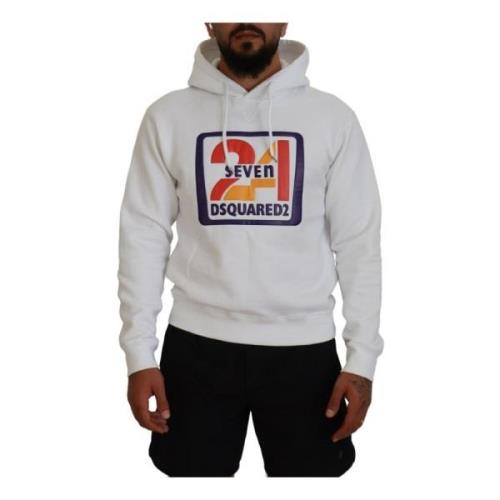 Hvid Bomuldstrykt Pullover Sweater