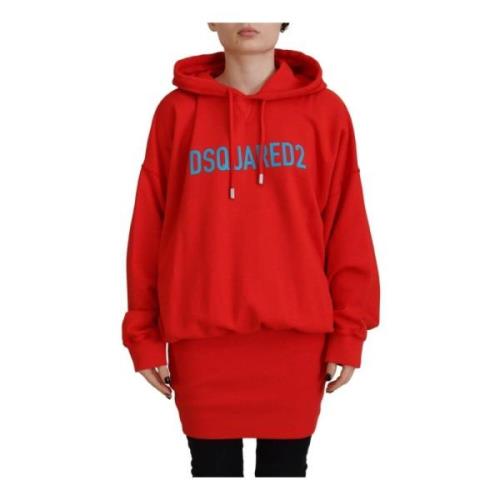 Rød Logo Print Bomuld Hoodie