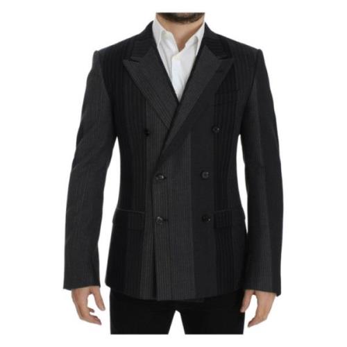 Grå Stribet Uld Stretch Blazer