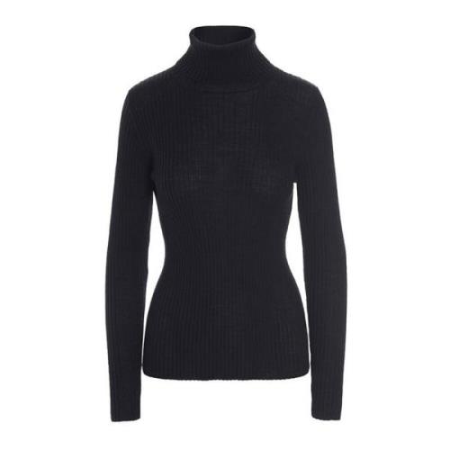 Sort Merinould Turtleneck Sweater Bluse