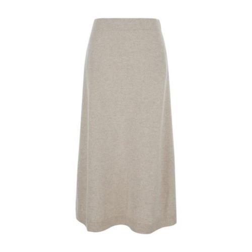 Beige Cashmere A-line Midi Nederdel