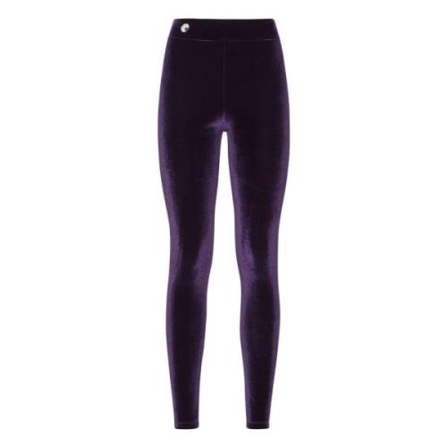 Lilla Velour Leggings med Hexagonal Emblem