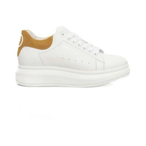 Hvide Læder Platform Sneakers med Logo