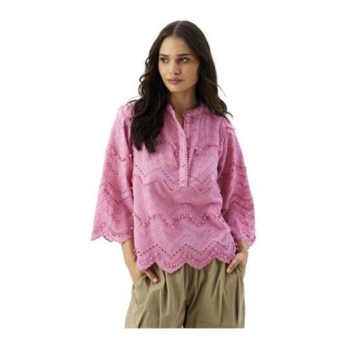 Luna Bluse Pink Broderet Feminin