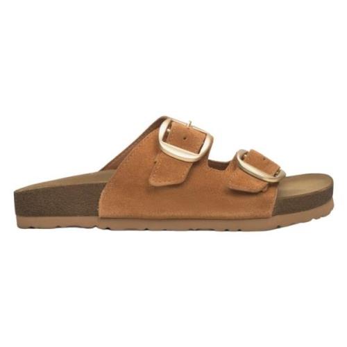 Brun Velour Slide Sandaler med Tykke Stropper