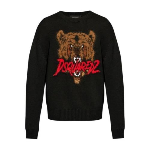 Intarsia-Knit Logo Crew Neck Sweater