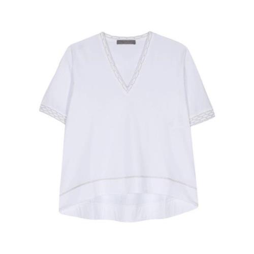 Hvid V-Hals Lurex Trim T-Shirt